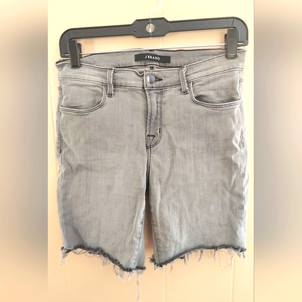 J Brand Nicola Distressed Black/Gray Stretch Denim Shorts Size 28